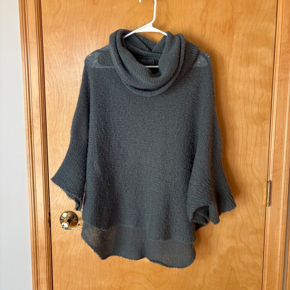 Wooden Ships Cowl Neck Poncho Sweater Womens S/M Gray Mohair Wool Blend Knit